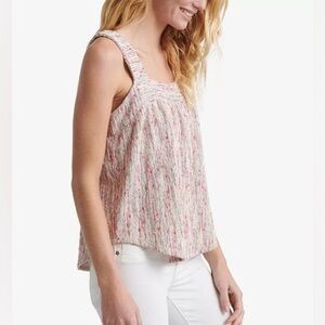 Lucky Brand Women’s Textured Square-Neck Pink Tank Top Size Small
